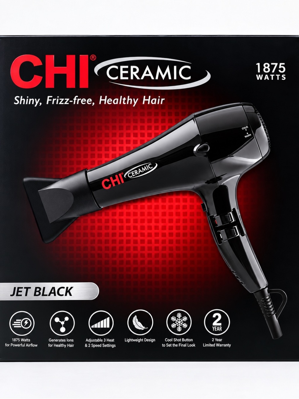 CHI Ceramic Jet Black 1875W Hair Dryer - Jet Black - NIB